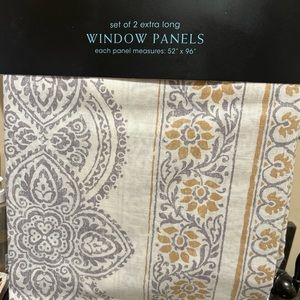 Cynthia Rowley 2 Yellow Gray Floral Window Panels Curtains Extra Long 52 X 96